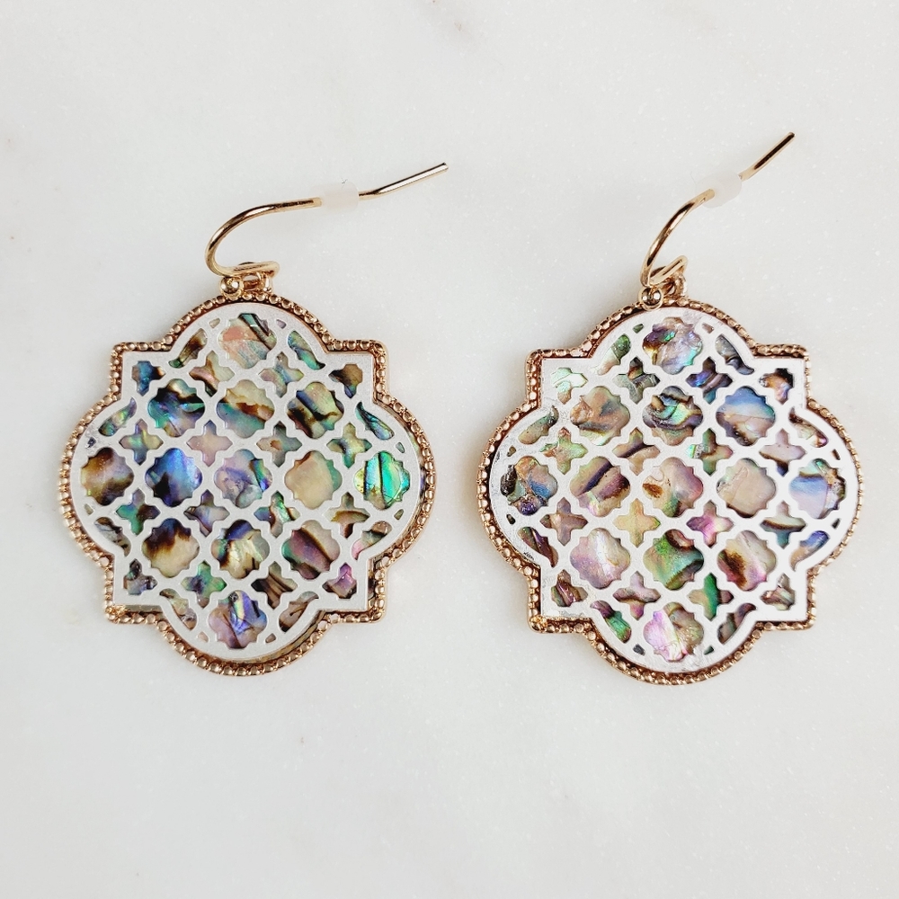 New abalone filigree dangle earrings - Picture 2 of 11